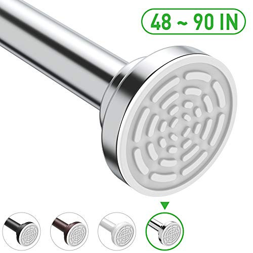 Ausemku Shower Curtain Rod Tension - 48-90 Inch Never Rust Non-Slip Spring Tension Curtain Rod No Drilling Stainless Steel Curtain Rod Use Bathroom Kitchen