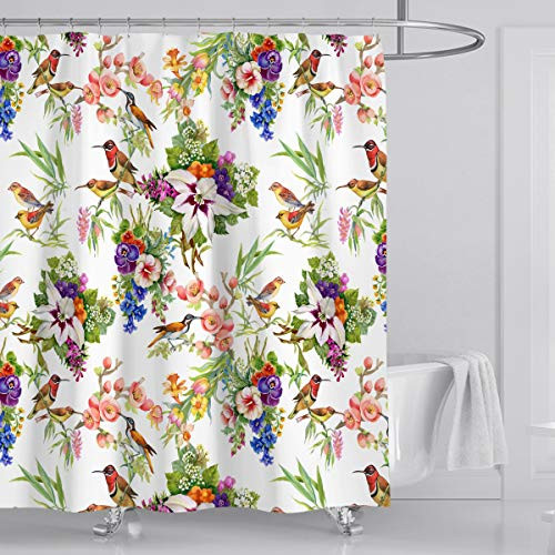 wtisan Floral Shower Curtain,Shower Curtain for Bathroom,Waterproof Fabric Bathroom Curtain with 12 Plastic Hooks, 72x72 Inch
