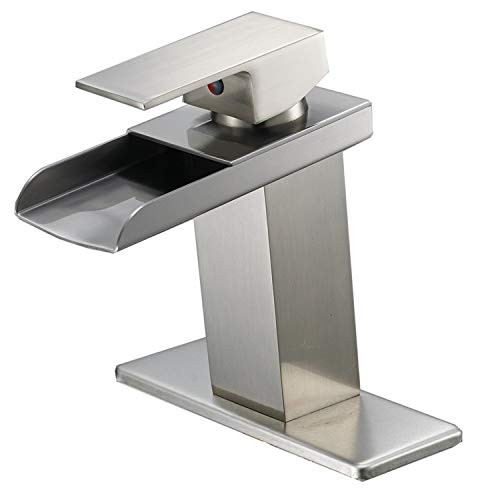 Bathfinesse Modern Single Handle One Hole Waterfall Bathroom Sink Faucet Commercial Brushed Nickel Lavatory Faucets