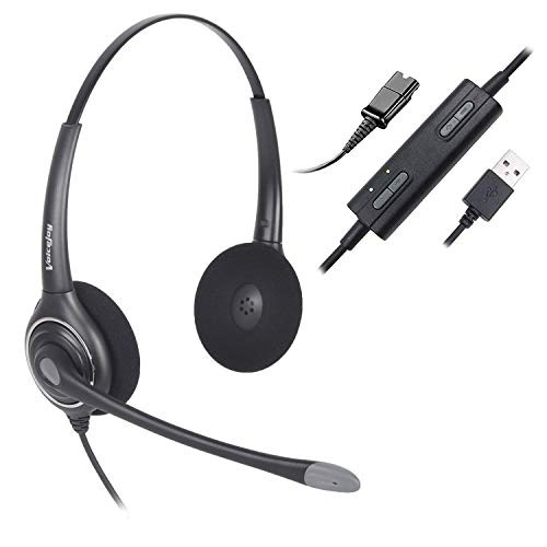 VoiceJoy USB Plug Headphone Call Center Noise Cancelling Headset with Quick Disconnect,Adjustable Mic, Mute Volume Control for Calls on Laptops Computer