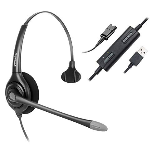 VoiceJoy USB Monaural Headphone Office Noise Cancelling Headset with Quick Disconnect,Adjustable Mic, Mute Volume Control for Calls on Laptops Computer