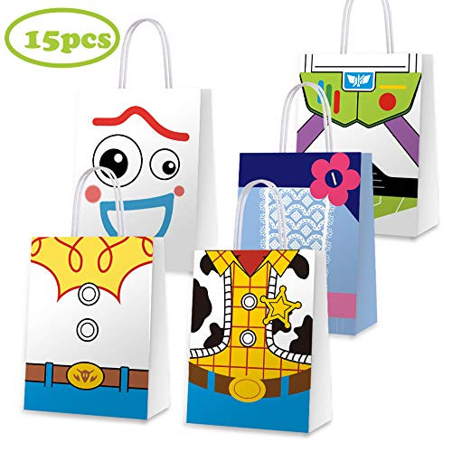 Party Bags for Toy Story Party Supplies, Goody Candy Favor Treat Bags Including 5 Patterns Double Sided Printed For Kids Adults Birthday Party Decorations Toy Story Party Supplies- 15 PCS