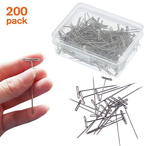 200 Pieces T-Pins with Plastic Box, T Sewing Pins for Knitting, Modelling and Crafts, 2 Inch Steel Wig Pins