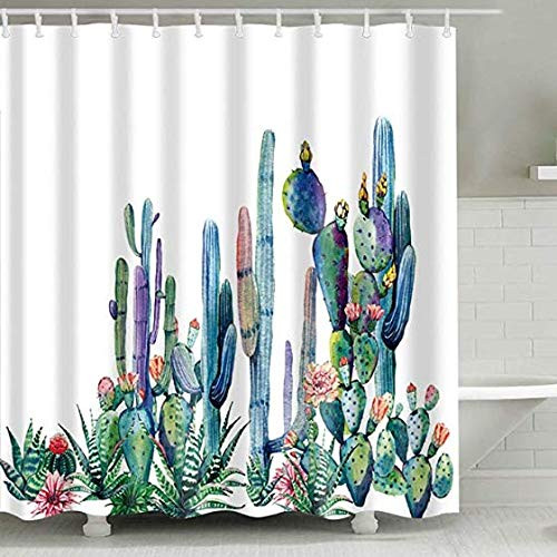 n / a Cactus Tropical Green Shower Curtains Set for Bathroom, 72" 72" Waterproof Polyester Fabric No Fading Shower Curtain with 12 Hooks (A)