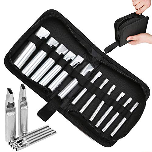 12 Pcs Leather Craft Hole Punch Set, Oval Shape Hole Punch - Flat Craft Punch 2mm to 5mm Leather Hollow Hole Punch for Belt Watch Band Leather Working