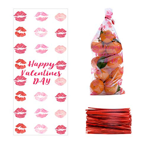 100 Pcs Valentine Cellophane Cookie Bags Goodie Candy Treat Bag with Twist Ties for Valentine's Day Party Supplies (Style C) 100 Pcs Valentine Cellophane Cookie Bags Goodie Candy Treat Bag with Twist Ties for Valentine's Day Party Supplies (Style C)