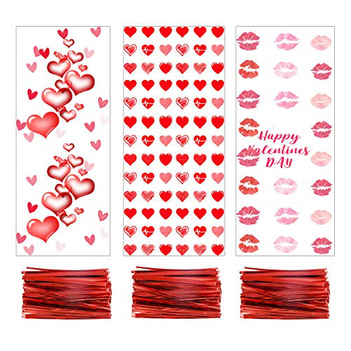 150Pcs Valentine Cellophane Cookie Bags Goodie Candy Treat Bag with Twist Ties for Valentine's Day Party Supplies (3 Styles) 150Pcs Valentine Cellophane Cookie Bags Goodie Candy Treat Bag with Twist Ties for Valentine's Day Party Supplies (3 Styles)