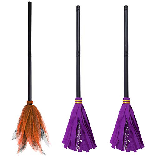 URATOT 3 Pieces Halloween Witch Broom Witch Broom Props Party Decoration for Halloween Costume Decoration