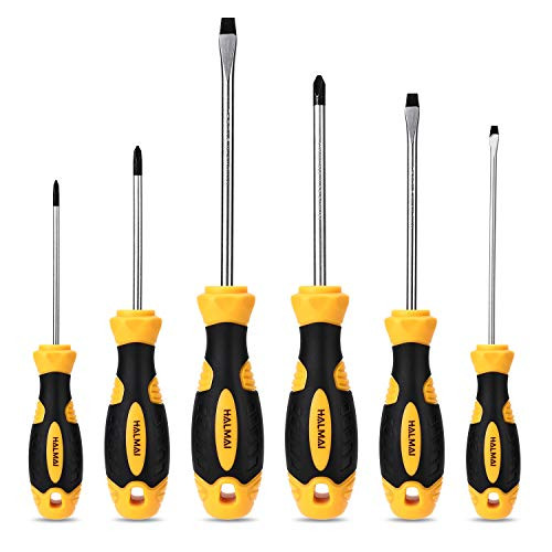 Screwdriver Set Magnetic, HALMAI 6 PCS Professional Magnetic Tips Kit with 3 Phillips and 3 Flat Head Tips Non-Slip Handle Slotted for Home Repair,Improvement,Craft and More