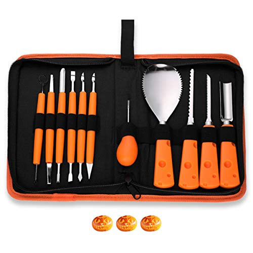 Halloween Pumpkin Carving Tools, Pumpkin Carving Kit for Adults Kids, 11 Pieces Professional Stainless Steel Pumpkin Carving Tools Sculpting Knifes for Halloween Jack-O-Lanterns with Case