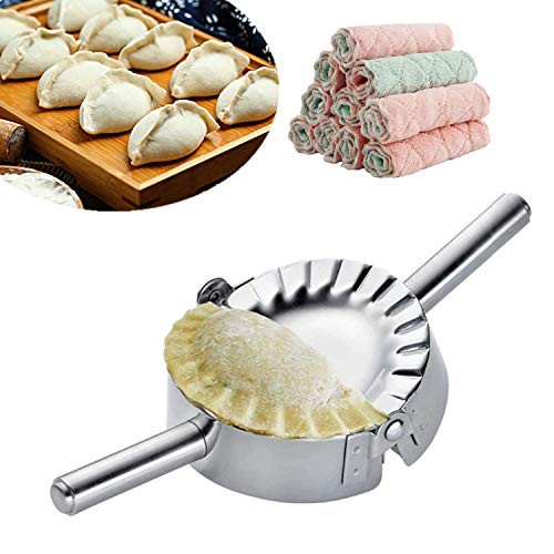 HLYCare Ravioli Mold Pierogi Dumpling Maker & Cleaning Towel,Stainless Steel X-Large 5" Goya Empanada Press Mold, Ravioli Mould Crimper,Wrapper Dough Cutter - for Pie Ravioli Chinese Dumpling Pastry