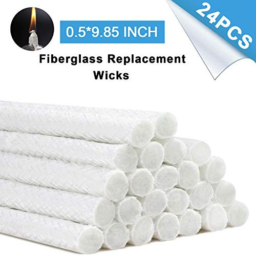 DINGPAI Fiberglass Replacement Wicks, Oil Lamps Wicks, Candle Wine Bottles Wicks for Outdoor Tiki Torches, 24pcs, 0.5 by 9.85 Inch