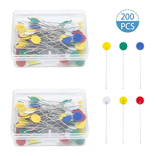 hanweii 200 Pieces Sewing Pins, Flat Head Straight Pin Decorative Quilting Flower Head Pins for Sewing DIY Projects Dressmaker Jewelry Decoration