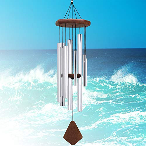 Sympathy Wind Chimes Outdoor,32"Large Wind Chimes Amazing Grace with 8 Tubes Tuned Soothing Relaxing Melody,Memorial Wind Chimes For Mom,Friends,Garden Housewarming Christmas Decor Chime,Silver