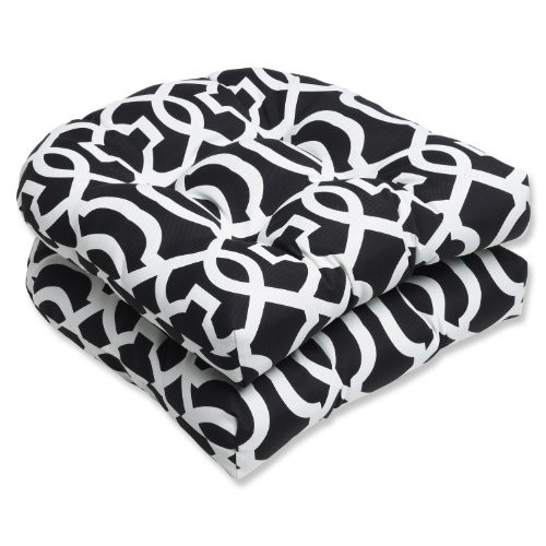 Pillow Perfect Outdoor/Indoor New Geo Tufted Seat Cushions (Round Back), 19" x 19", Black/White, 2 Pack