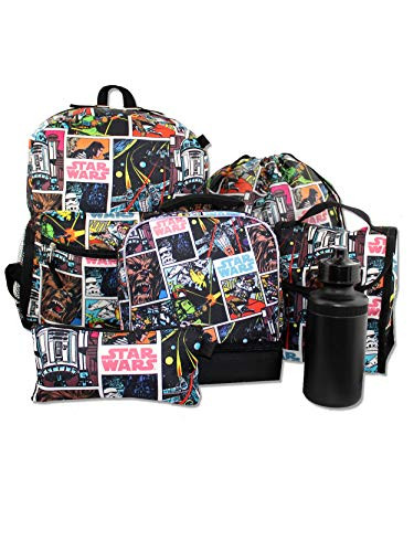 Star Wars 6 piece Boys Girls Backpack and Lunch Box School Set (One Size, Black/Multi)