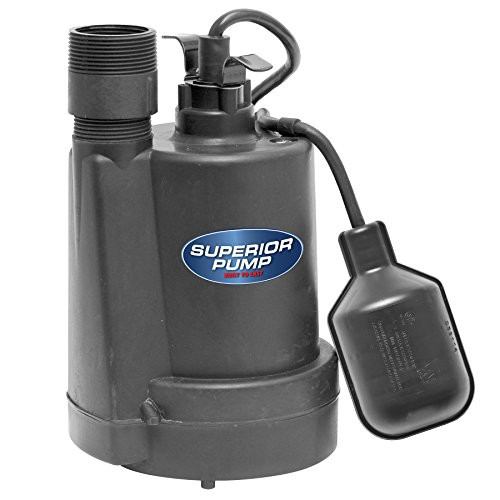 Superior Pump 92250 Thermoplastic Submersible Sump Pump with Tethered Float Switch, 1/4 HP, Black