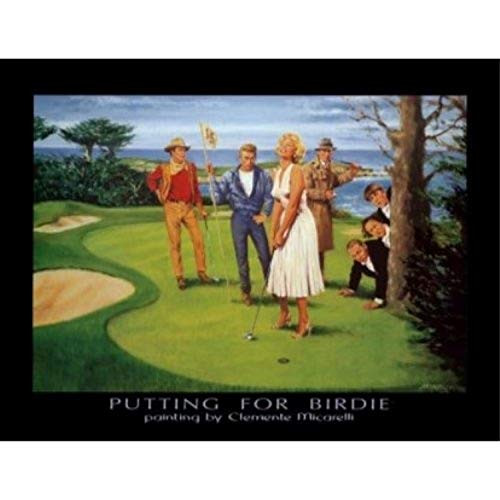 Buyartforless Work Framed Putting for Birdie by Clemente Micarelli 31x23 Art Print Poster Vintage Marilyn Monroe James Dean Humphrey Bogart John Wayne and The Three Stooges on a Golf Course, Green