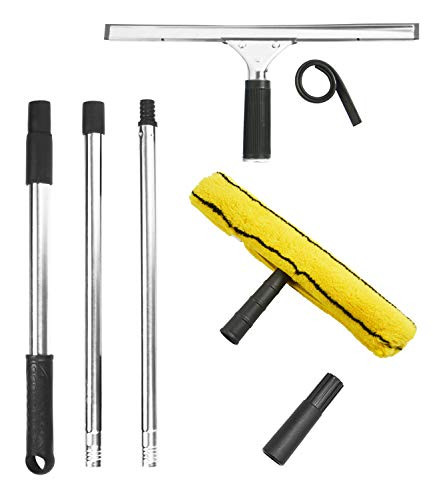 ITTAHO Window Cleaning Tool Kit-Window Squeegee 14",Microfiber Window Washer 14",Extension Pole 4.8 Feet,Squeegee Rubber Replacement and Pole Attachment for Home,Commercial Glass,High Window Cleaning
