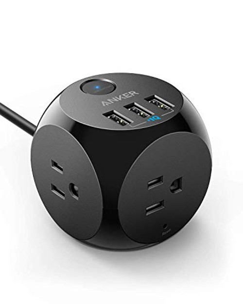 Power Strip with USB, Anker PowerPort Cube with 3 Outlets and 3 USB Ports, Portable, 5 ft Extension Cord, Overload Protection for iPhone Xs/XR, Compact for Travel, Cruise Ship and Office (Renewed)