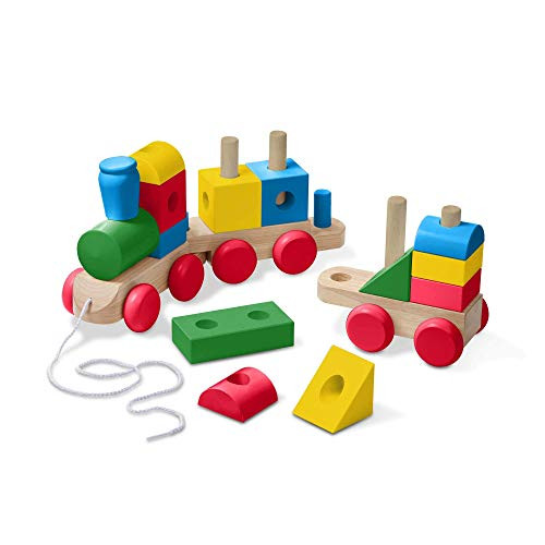 Melissa & Doug Wooden Jumbo Stacking Train  4-Color Classic Wooden Toddler Toy (17 Pieces, Great Gift for Girls and Boys  Best for 2, 3, and 4 Year Olds) (Renewed)