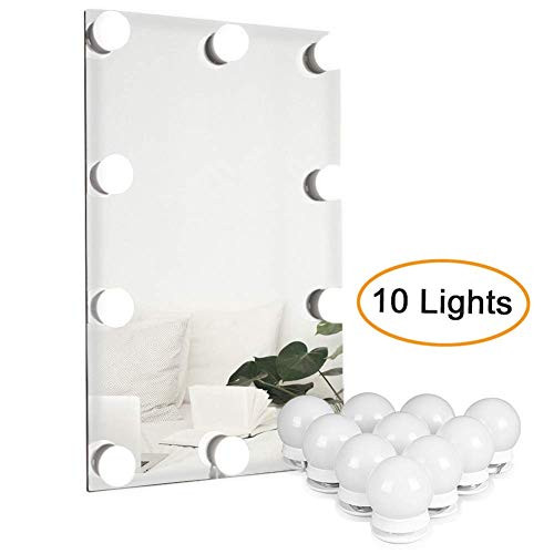 Hollywood Style LED Vanity Mirror Lights Kit with 10 Dimmable Light Bulbs Adjustable Brightness for Makeup Dressing Table in Lighting Fixture Strip, Vanity Mirror Light, White (No Mirror Included)