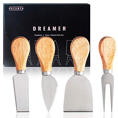 DREAMER Cheese Knife Set - Cheese Knife With Wood Handle - Stainless Steel Sets - Cheese Slicer - Cheese Cutter - Cheese Knives With Black Box - Cheese Knives Set 4-Pieces