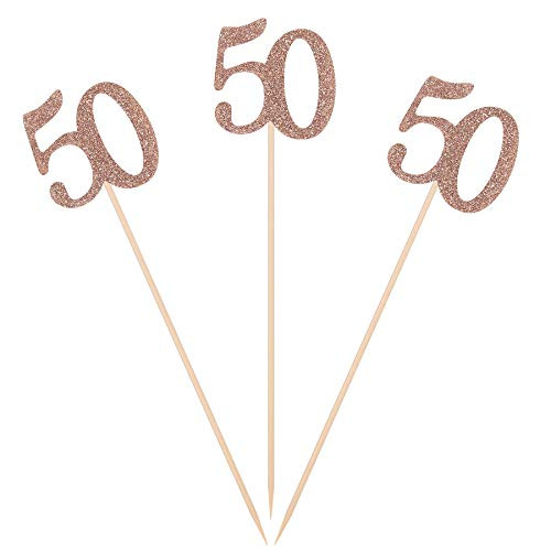 Pack of 10 Gold Rose Glitter 50th Birthday Centerpiece Sticks Number 50 Table Topper Age Letter Decorations