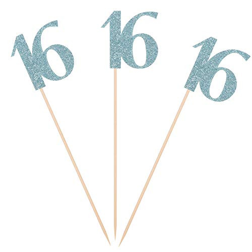 Pack of 10 Blue Glitter 16th Birthday Centerpiece Sticks Number Age 16 Table Topper Anniversary Pary Decorations