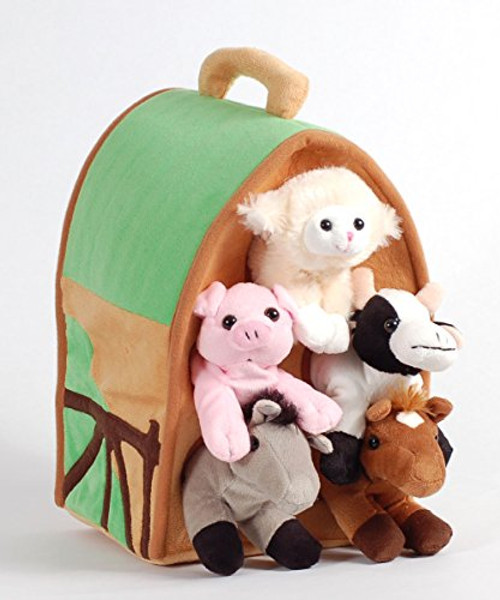 Plush Farm House with Animals- Five (5) Stuffed Farm Animals (Horse, Lamb, Cow, Pig, Grey Horse) in Play Farm House Plush Farm House with Animals- Five (5) Stuffed Farm Animals (Horse, Lamb, Cow, Pig, Grey Horse) in Play Farm House