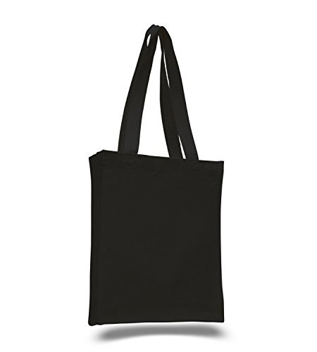 (1 Dozen)12 Pack- Reusable Canvas Tote Bag/Book Bag with Gusset (Black)
