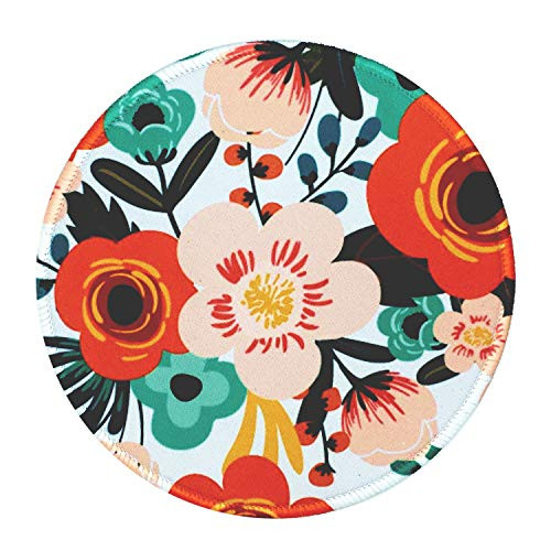 LESHIRY Mouse Pad, Round Mouse Mat, Cute Mouse Pad with Design, Non-Slip Rubber Base Mousepad with Stitched Edge, Waterproof Office Mouse Pad (Floral-Orange)