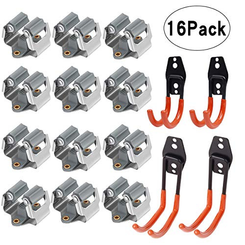 laofoye Mop and Broom Holder Wall Mount, Steel Garage Storage Utility Double Hooks Organizer, Heavy Duty Wall Mount Tool Holder for Organizing Power Tools,Ladders,Bulk Items (Grey)