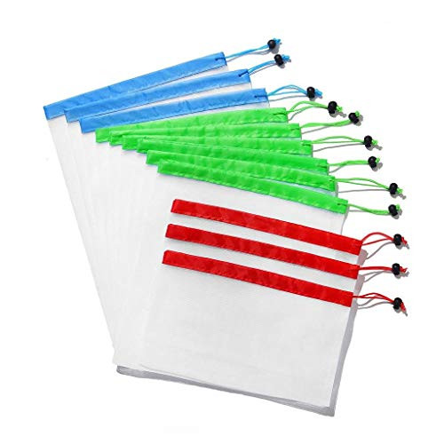 Mesh Produce Bags 12 Reusable - Eco-Friendly - Washable and See-Through - 3 Sizes