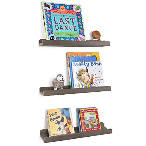 Emfogo Wood Picture Ledge Shelf Rustic Floating Wall Shelves Set of 3 for Storage and Display 16.9 inch Weathered Grey