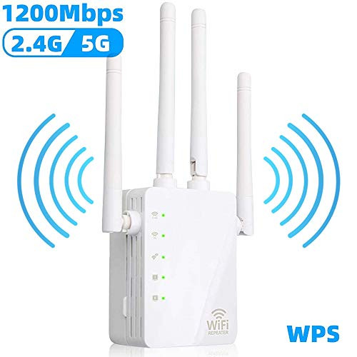 WiFi Range Extender, 1200Mbps Wireless Signal Repeater Booster, Dual Band 2.4G and 5G Expander, 4 Antennas 360° Full Coverage, Extend WiFi Signal to Smart Home & Alexa Devices?CX1200U?