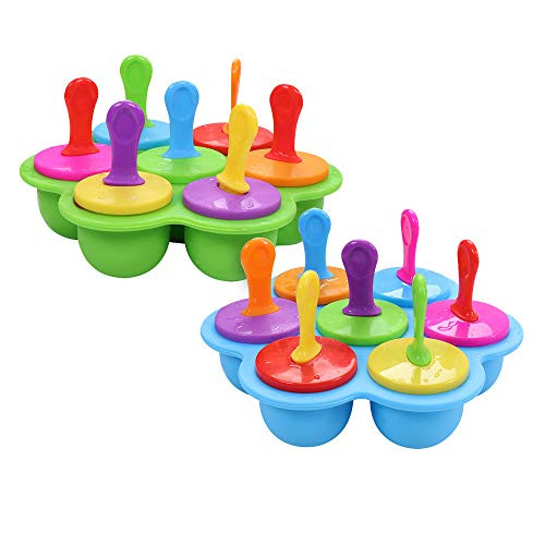 2 Pack Silicone Popsicle Molds Baby Small Ice Pop Molds Reusable Ice Cream Molds Homemade Cake Candy Cakesicle Pop Molds Mini DIY Fruit Popsicle Maker for Kids Toddlers, 7-Cavity