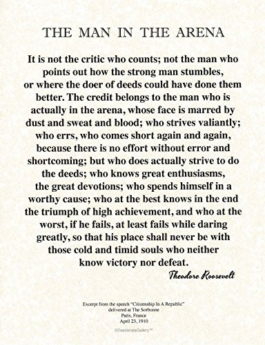8.5 x 11 Words of Wisdom by Theodore Roosevelt The Man In The Arena- Archival Parchment Print