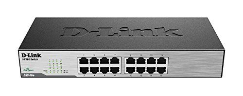 D-Link Ethernet Switch, 16-Port 10/100 Unmanaged Desktop, Fanless Rackmount Network Hub Internet (DSS-16+) (Renewed)