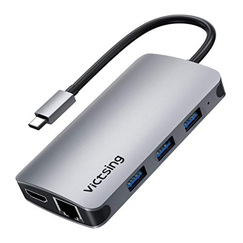 Victsing USB C Hub, 8-in-1 USB C Adapter with Ethernet Port, 3 USB 3.0 Ports, 4K USB C to HDMI, PD Charging, SD/TF Card Reader, Compatible for MacBook, Chromebook, Dell XPS, ASUS, Lenovo & More