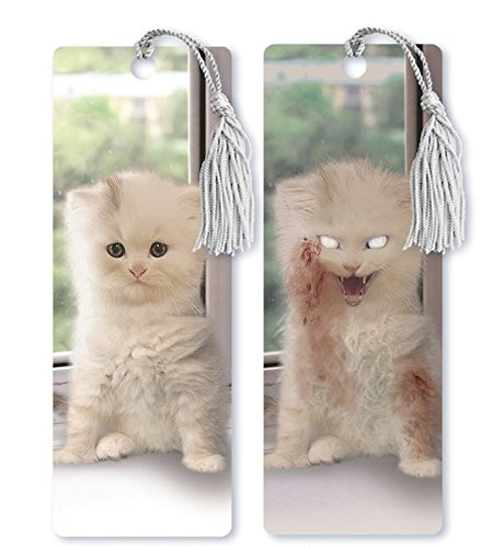Dimension 9 3D Lenticular Bookmark with Tassel, White Fluffy Zombie Kitten (LBM097)