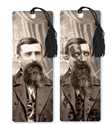 Dimension 9 3D Lenticular Bookmark with Tassel, 1800s Zombie Man with Beard, Black/White (LBM101)