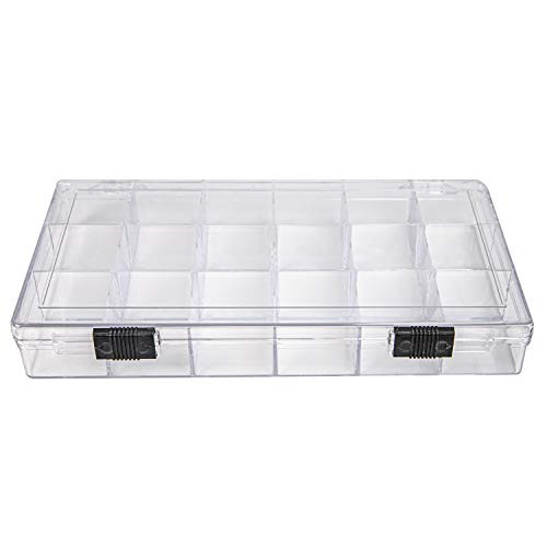 The Beadsmith Organizer Box with 18 Compartments, 8.25 x 4.25 x 1.25 inches, Clear Organizer Storage Case, for Sequins, Nails, Jewelry Making Supplies and More