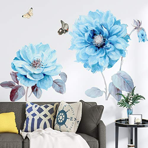 DERUN TRADING Big Flowers Wall Stickers Decals Murals Home Decor Peel and Stick for Living Room Home Improvement Paint Wall Treatments Wall Decals Murals Decor Vinyl Removable Mural Paper