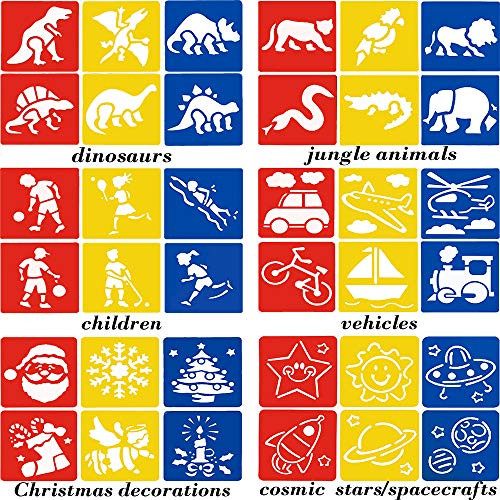 Drawing Stencils - 36 Pack Plastic Stencil Templates for Kids Crafts, School Projects, Painting Learning - Washable