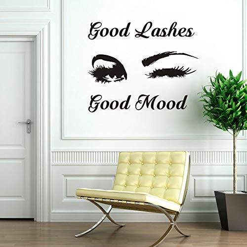 Good Lashes Good Mood Wall Decal Fashion Eye Eyelash Wall Sticker Inspirational Beauty Quote Sticker for Women Room Girls Bedroom Beauty Salon Decor