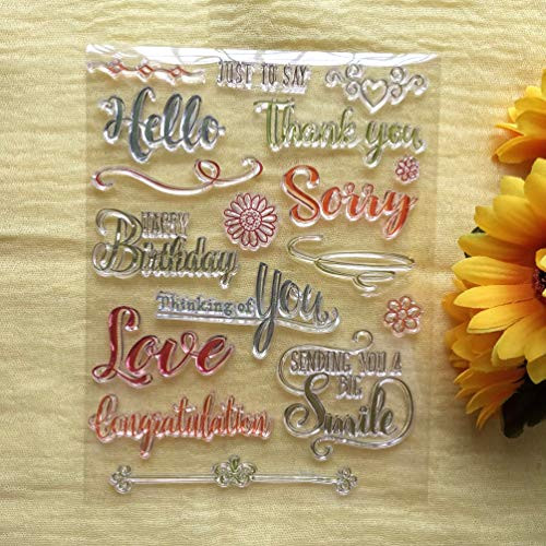 GAOZONGTER Words Happy Birthday Hello Thank You Love Clear Stamps for Card Making DIY Scrapbooking Silicone Stamps Transparent Stamps Album Photo Decor