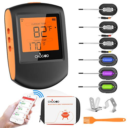 Wireless Meat Thermometer, Bluetooth Meat Thermometer For Grilling Digital BBQ Cooking Thermometer with 6 Probes, APP/Timer/Alarm Monitor Food Thermometer for Smoker Barbecue Oven Kitchen Turkey