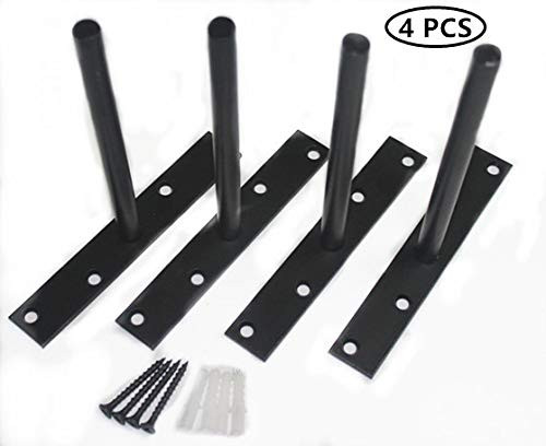 4 Pcs 6" Heavy Duty Black Solid Steel Floating Shelf Bracket Blind Shelf Supports - Hidden Brackets for Floating Wood Shelves - Concealed Blind Shelf Support  Screws and Wall Plugs Included
