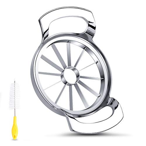 FAMMOM Apple Slicer Upgraded Version 12-Blade Extra Large Apple Corer, Stainless Steel Ultra-Sharp Apple Cutter, Pitter, Divider for Up to 4 Inches Apples,Silver